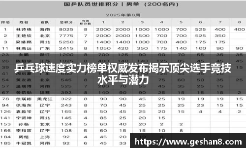 乒乓球速度实力榜单权威发布揭示顶尖选手竞技水平与潜力